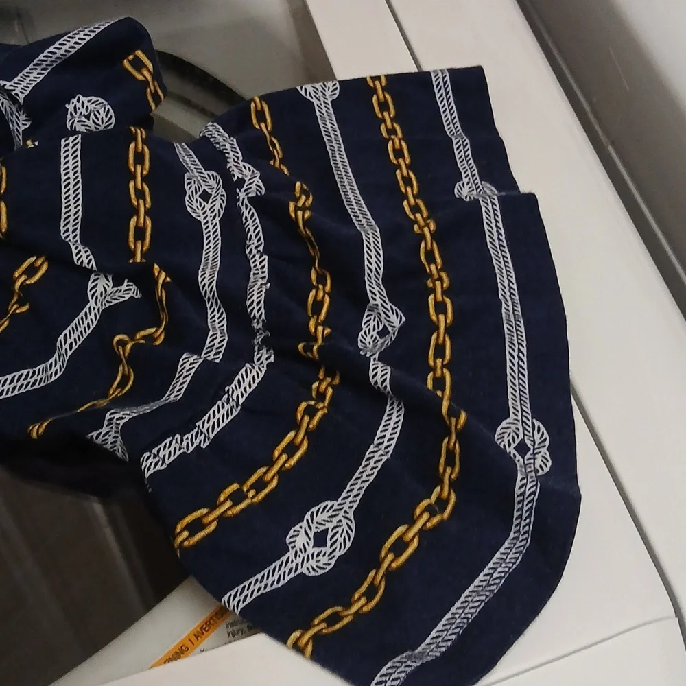 Michael Kors Nautical Navy Gold Chain Rope Bell Sleeve Peasant Top L - Picture 9 of 12
